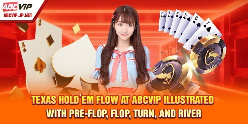 How to Play Poker at ABCVIP – Beginner’s Quick Guide 7 Texas Hold’em flow at ABCVIP illustrated with Pre-Flop, Flop, Turn, and River.